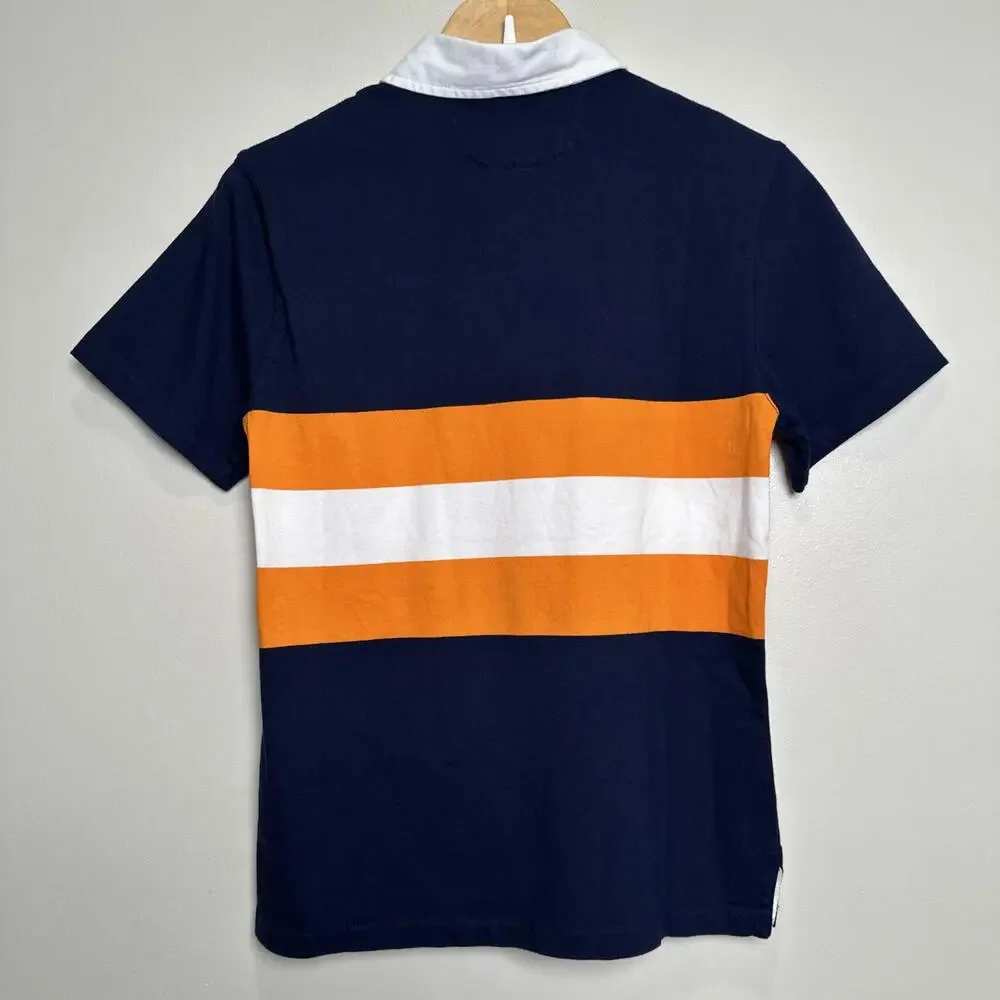 Polo Ralph Lauren Rugby Shirt YOUTH L Classic Fit Striped Jersey Orange Navy NWT